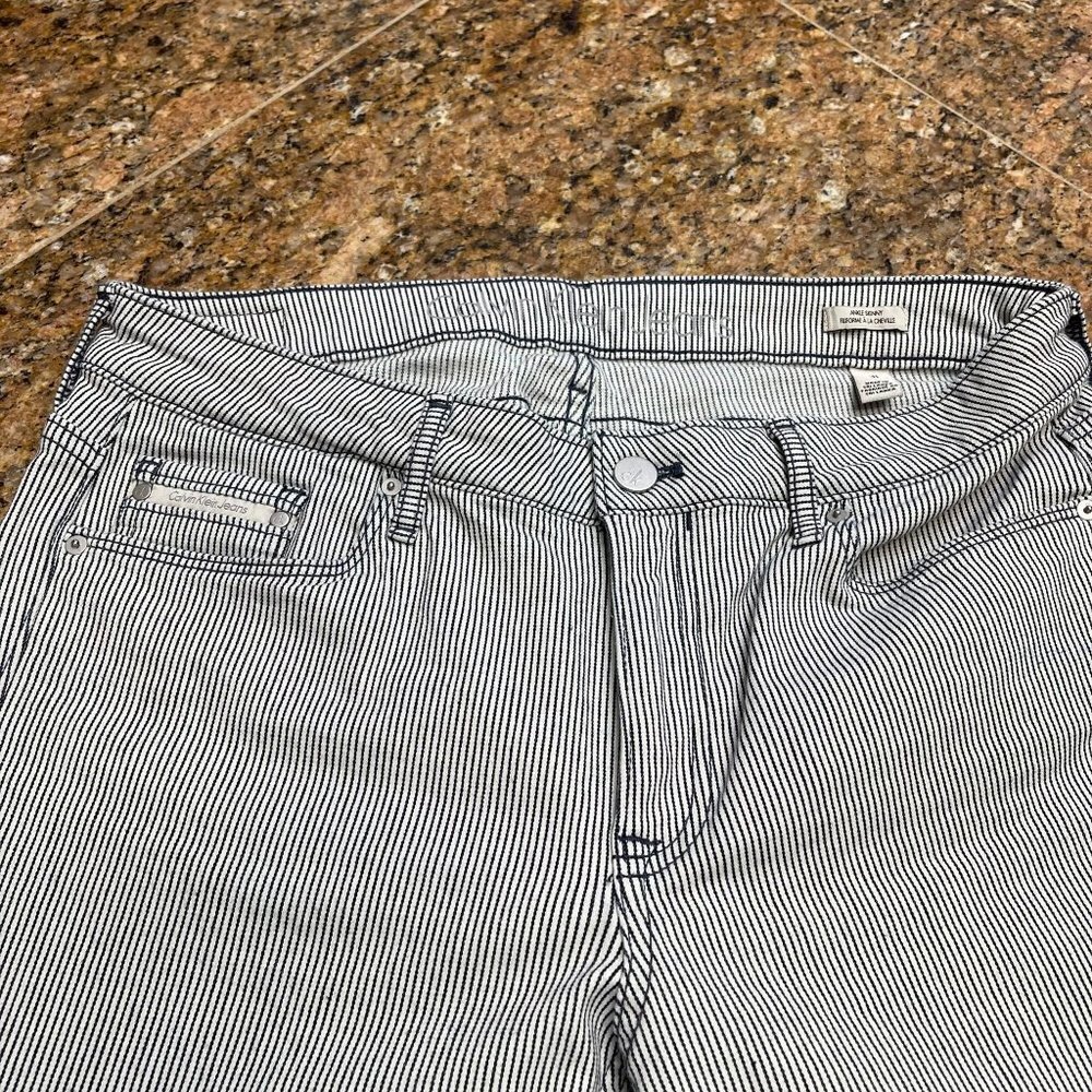 Calvin Klein Jeans Women Striped Black White Pants Skinny Ankle 5 Pockets Sz 31 - Picture 11 of 14